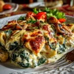Delicious Spinach Artichoke Chicken Casserole Close-Up