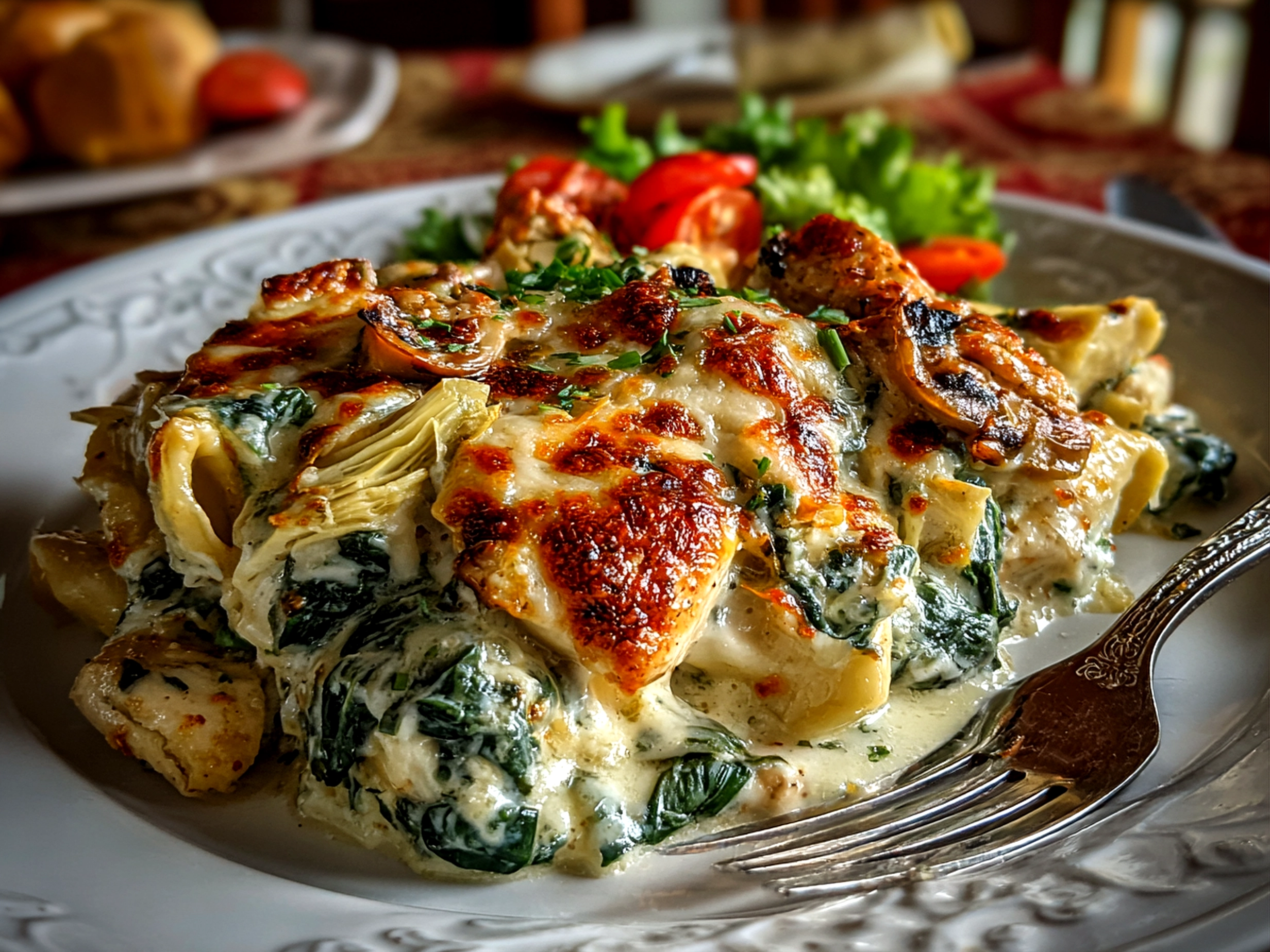 Delicious Spinach Artichoke Chicken Casserole Close-Up
