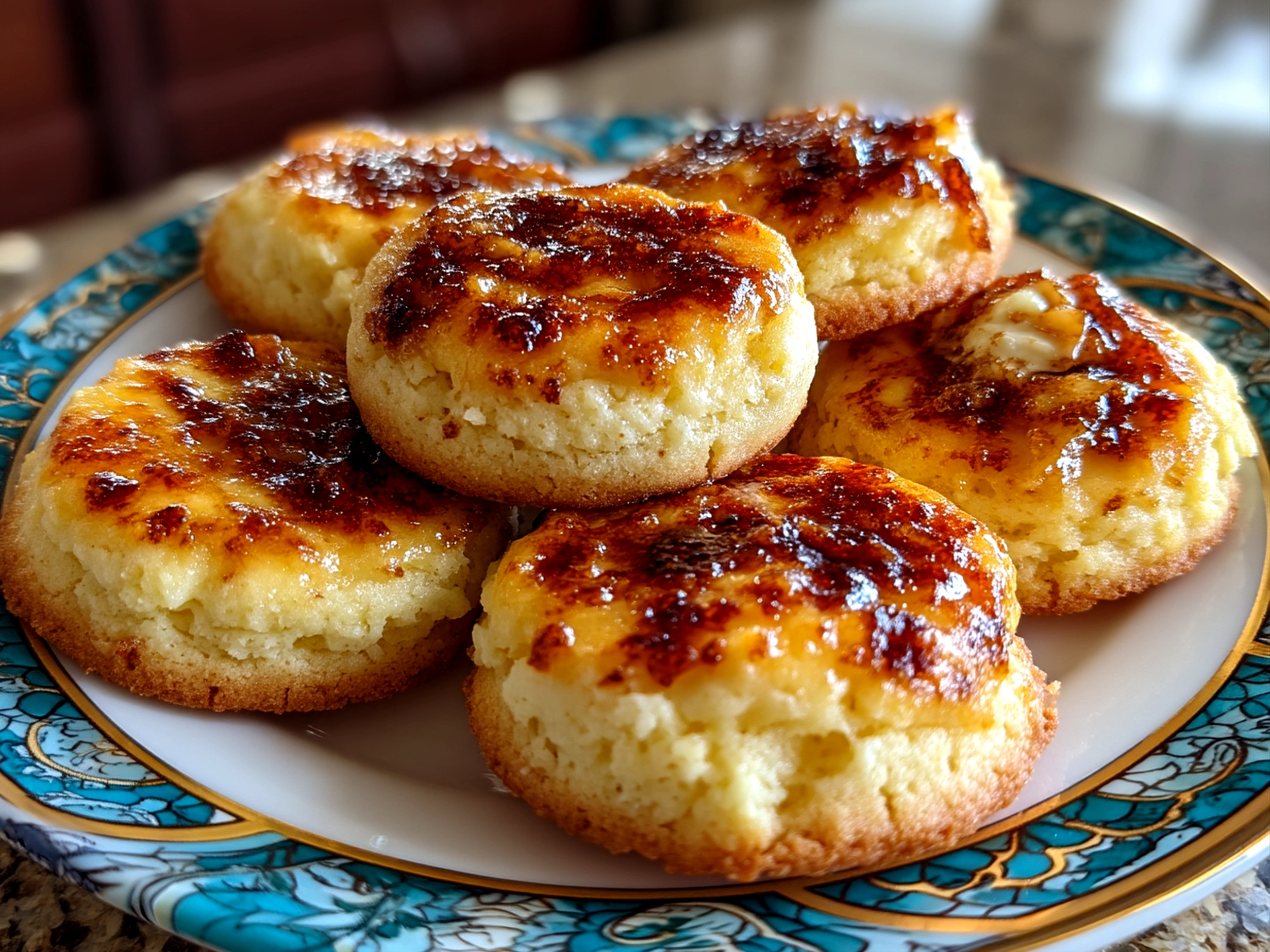 Close-up of finished Creme Brulee Cookies with torched sugar topping