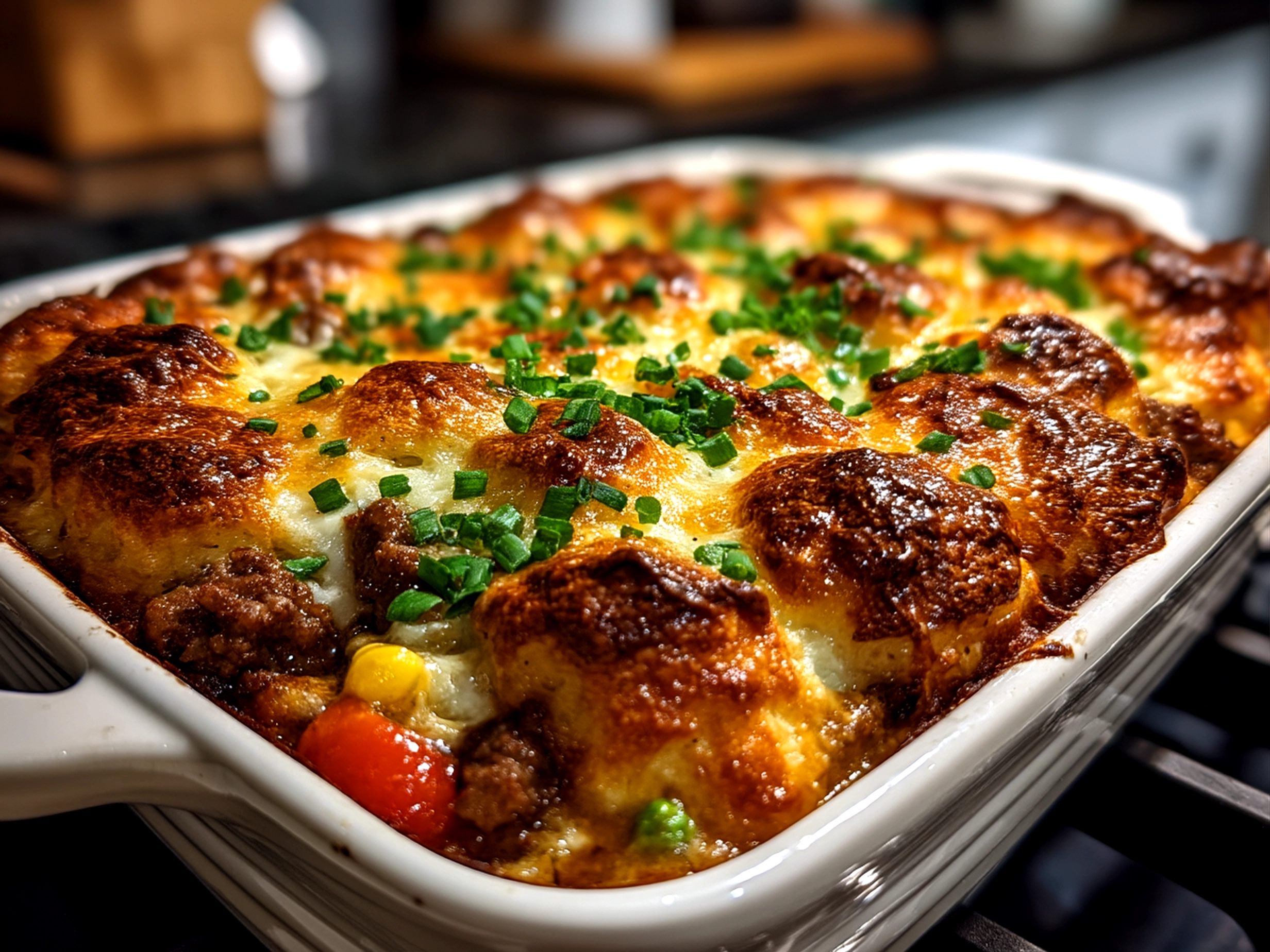 Finished Hobo Casserole Ground Beef served in a dish ready to eat