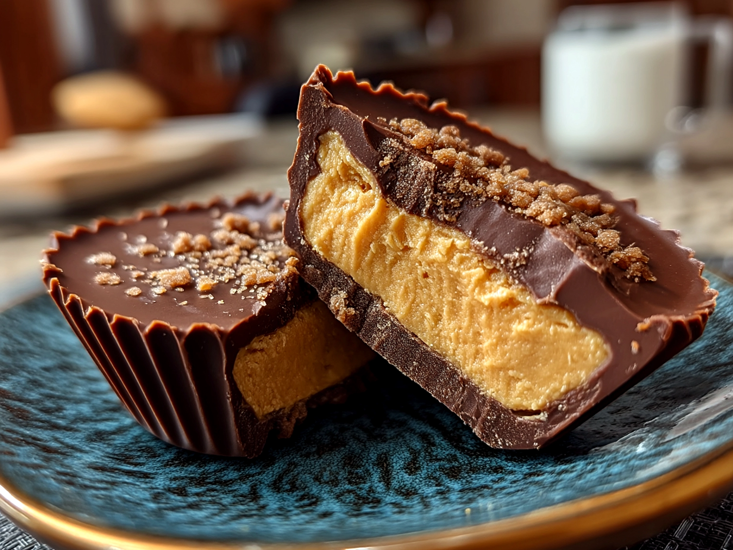 Close-up of finished homemade Reeses Peanut Butter Cups ready to serve