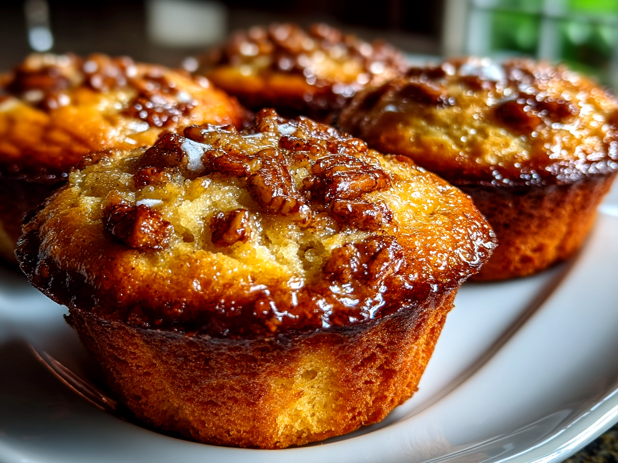Close-up of finished sourdough coffee cake muffins showing crumbly streusel topping