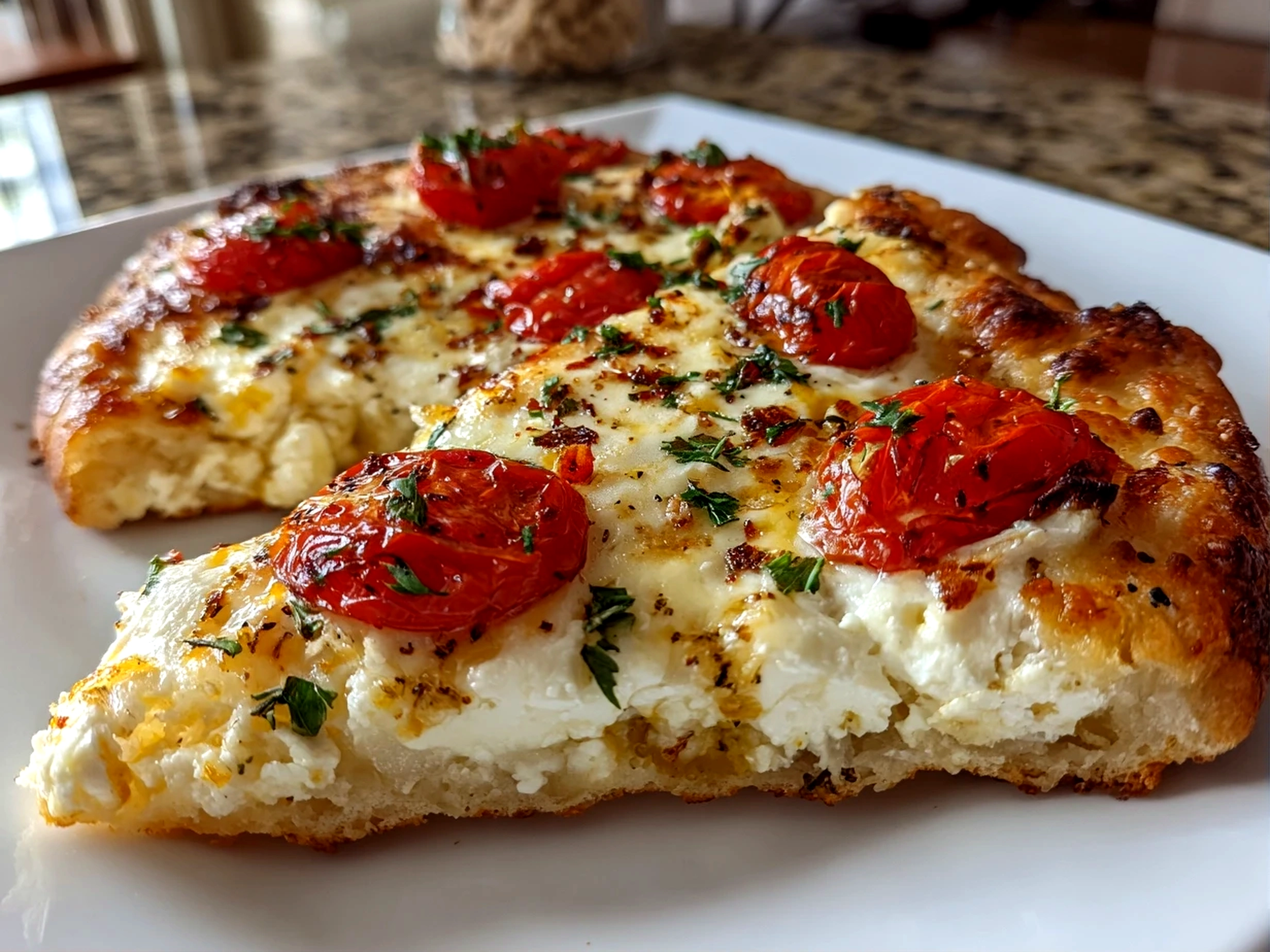 Fresh homemade cottage cheese flatbread pizza
