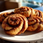 Freshly baked cinnamon-swirled cookies on a ceramic plate