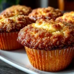 Freshly baked sourdough coffee cake muffins