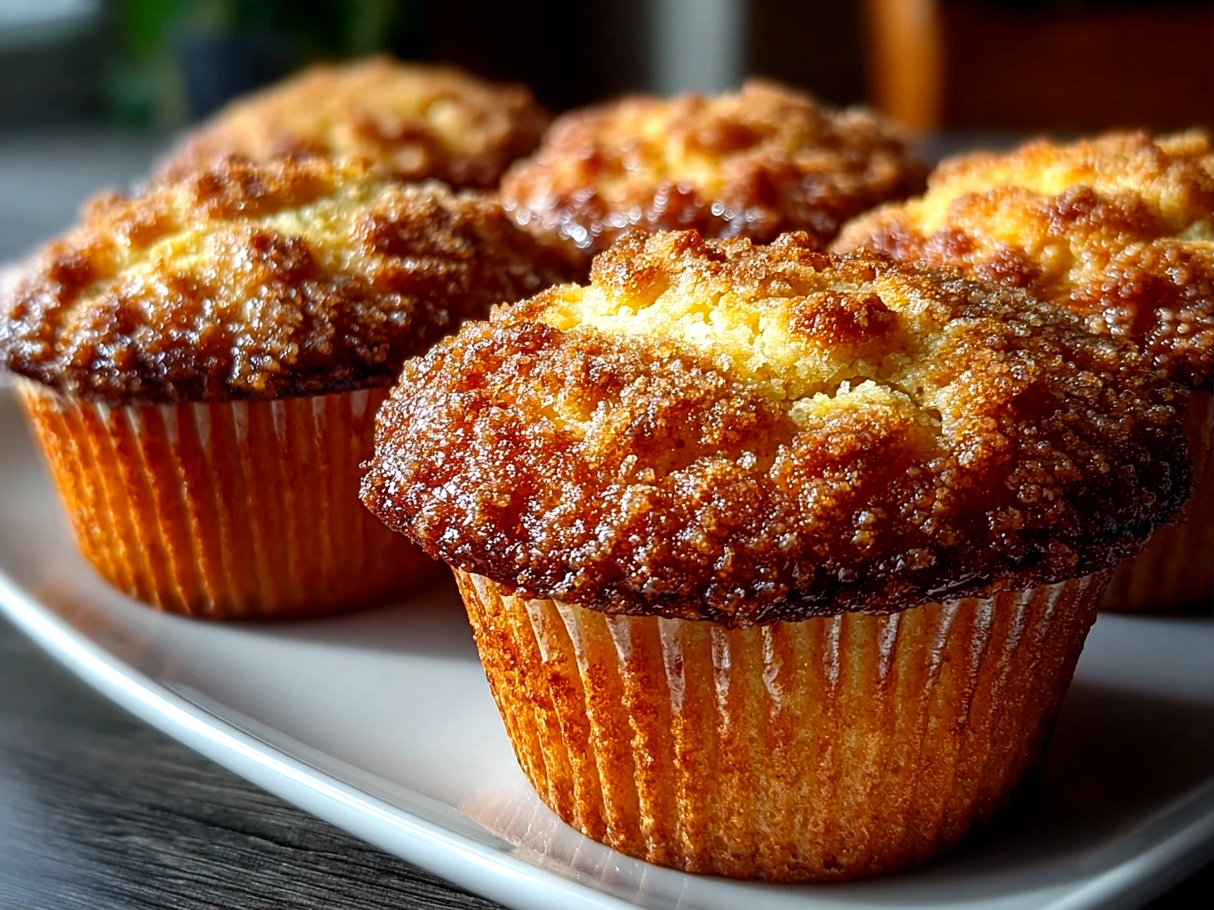 Freshly baked sourdough coffee cake muffins