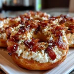 Freshly prepared bacon cream cheese bagels plated