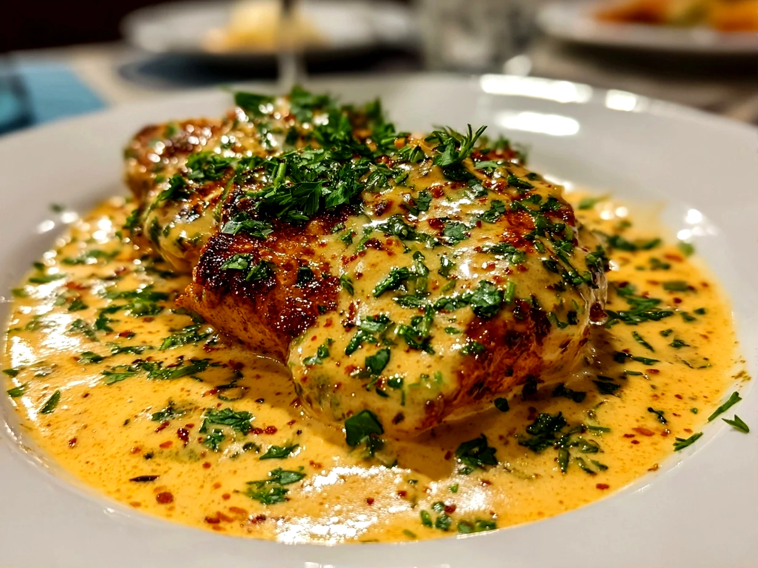 freshly prepared Cajun Cream Sauce on white plate