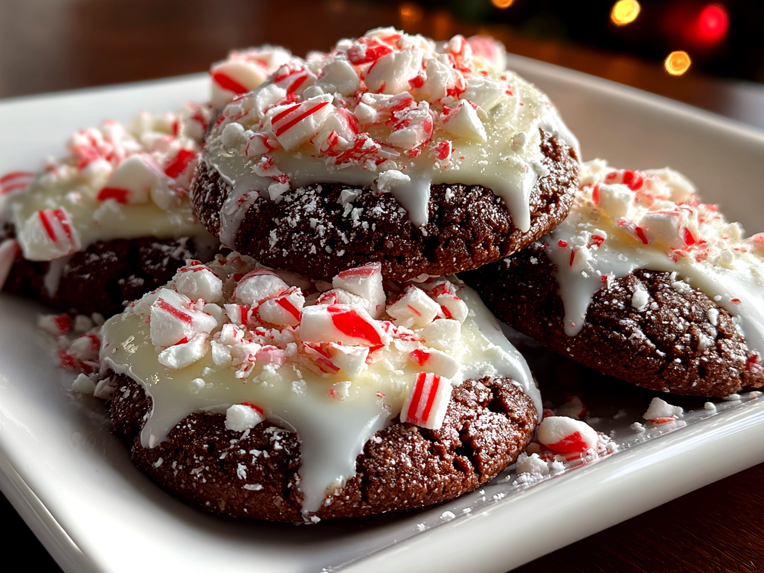 Freshly prepared Candy Cane Cookies on white plate