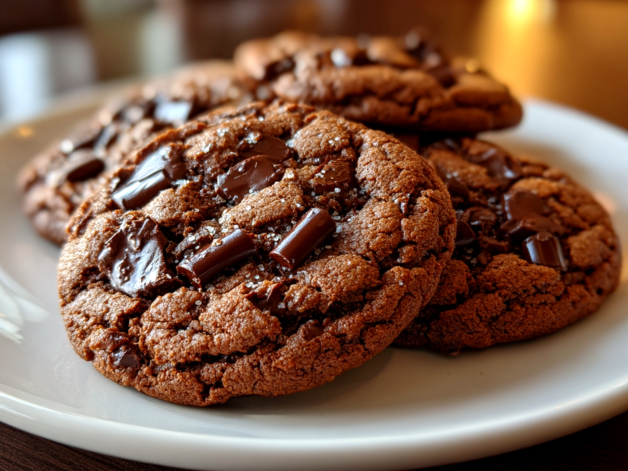 Freshly prepared double chocolate chip cookies close-up