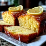 Freshly prepared Lemon Loaf on white plate