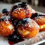 Freshly prepared Maple Blueberry Sourdough Donut Holes on white plate