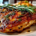 Freshly prepared Orange Rosemary Roasted Chicken on white plate