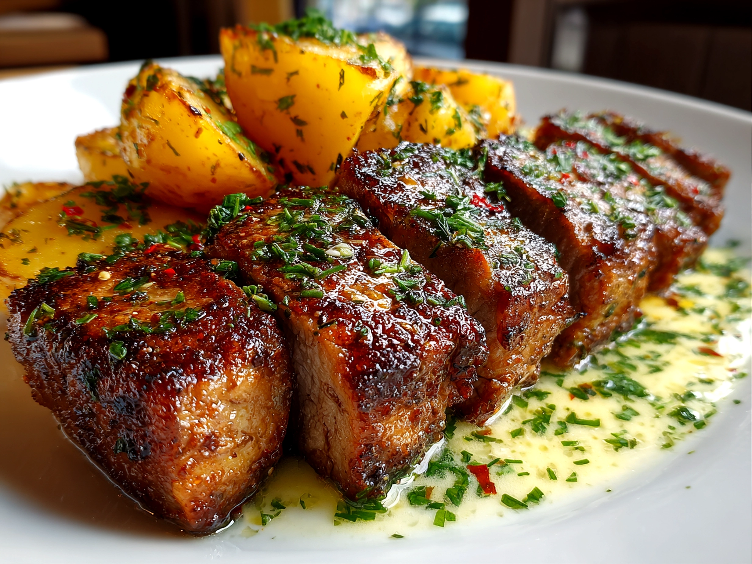 Freshly prepared Steakhouse Potatoes Romanov plated