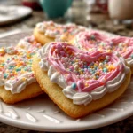 Freshly prepared Valentines Day Sugar Cookies on white plate