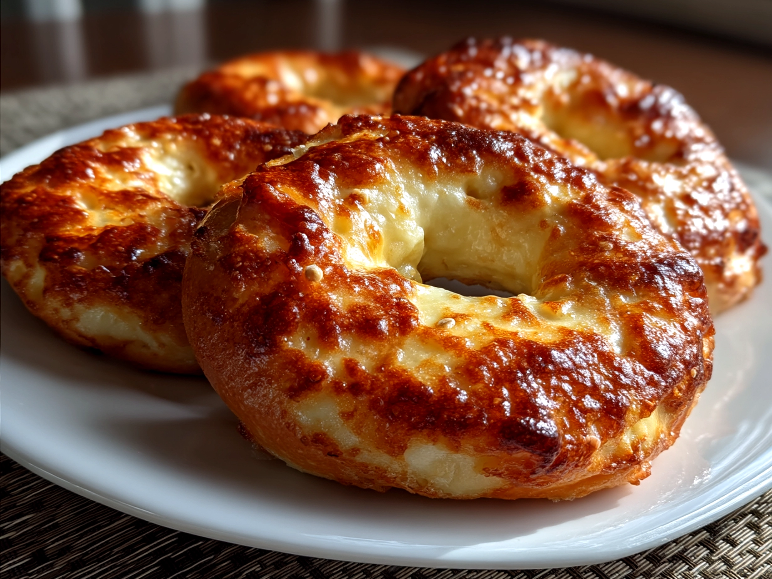 Freshly baked Greek Yogurt Bagels served