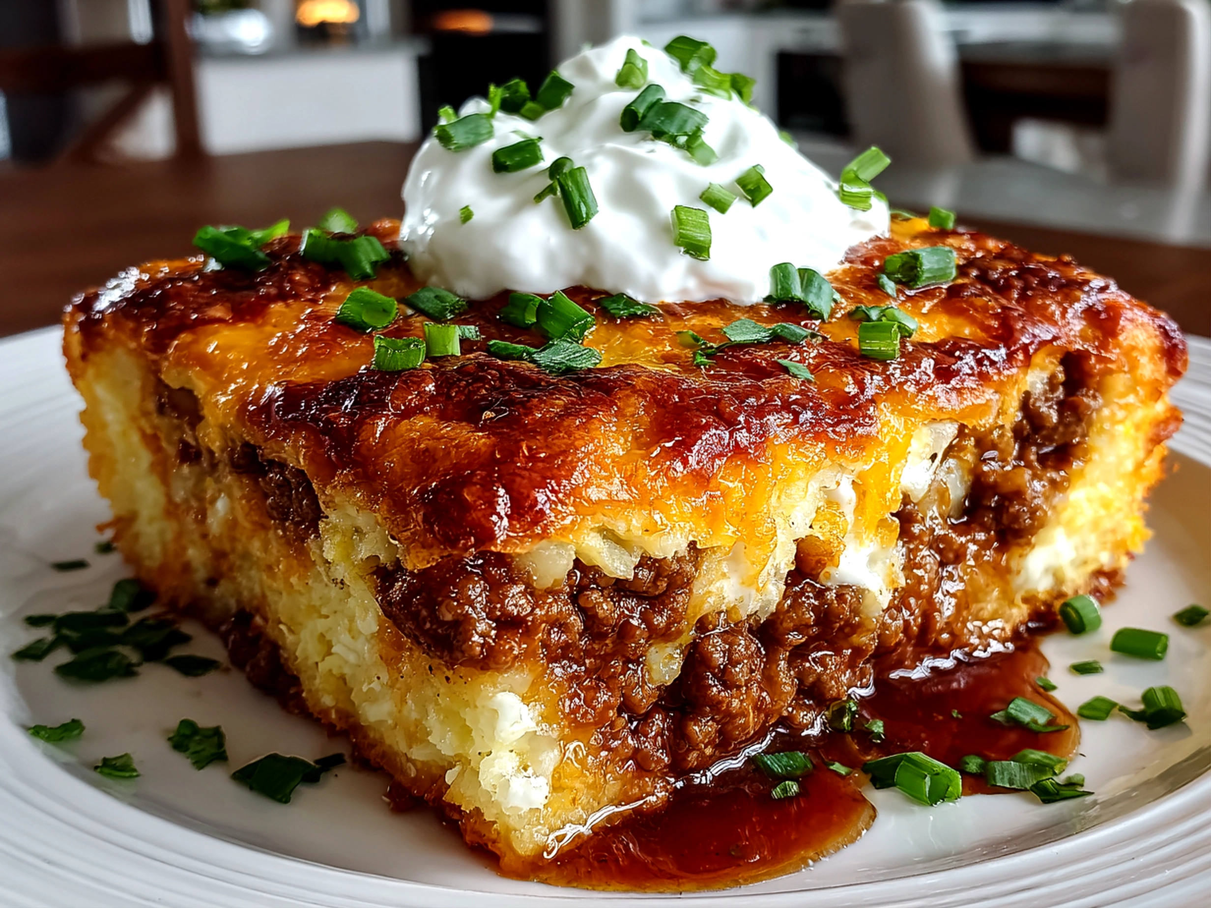 Homemade Cattle Drive Casserole on white plate