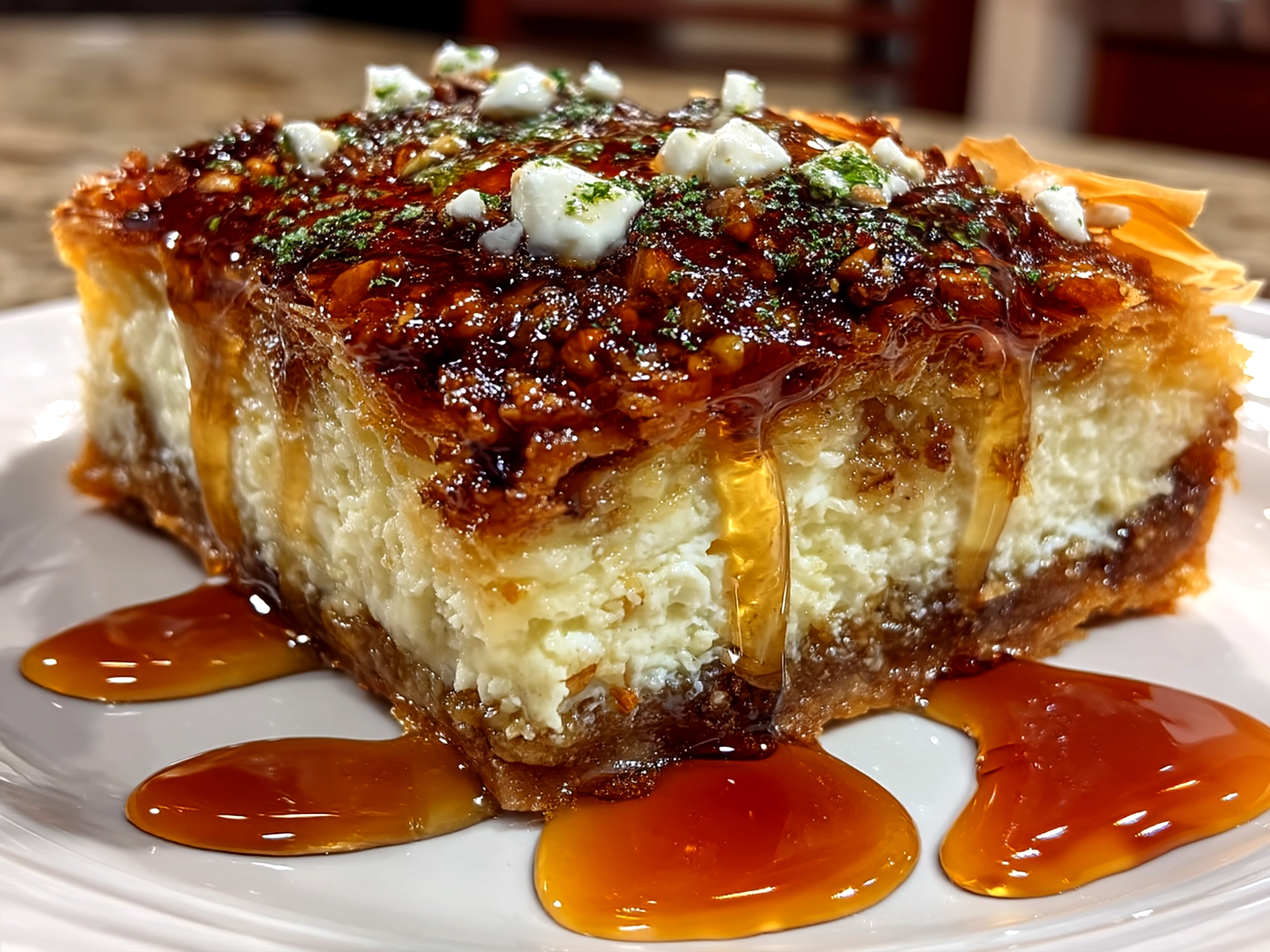 Serving Honey-Drizzled Baklava Cheesecake Phyllo Cookies