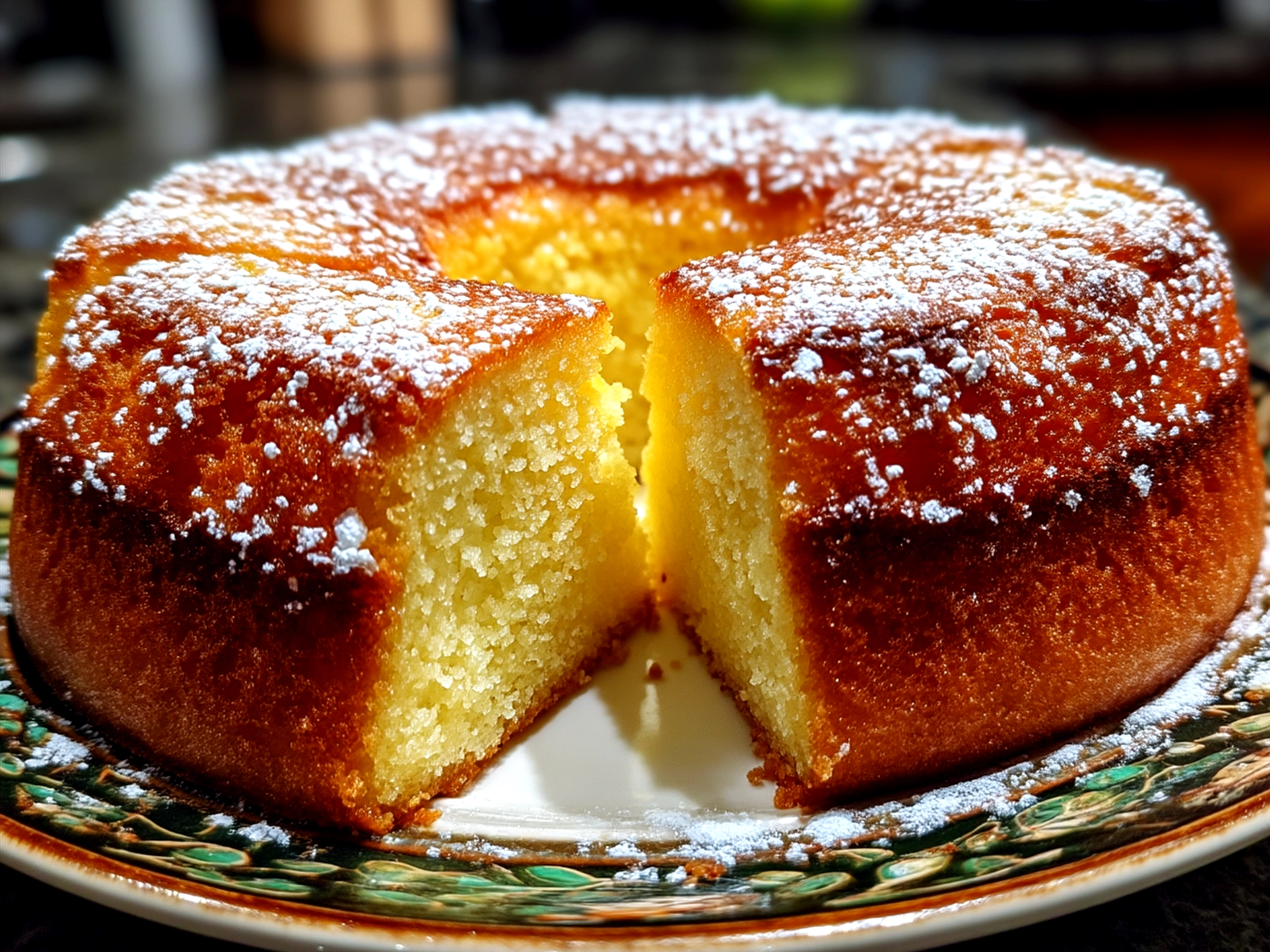 A served Limoncello Cake slice on a plate with lemon garnish and fresh berries
