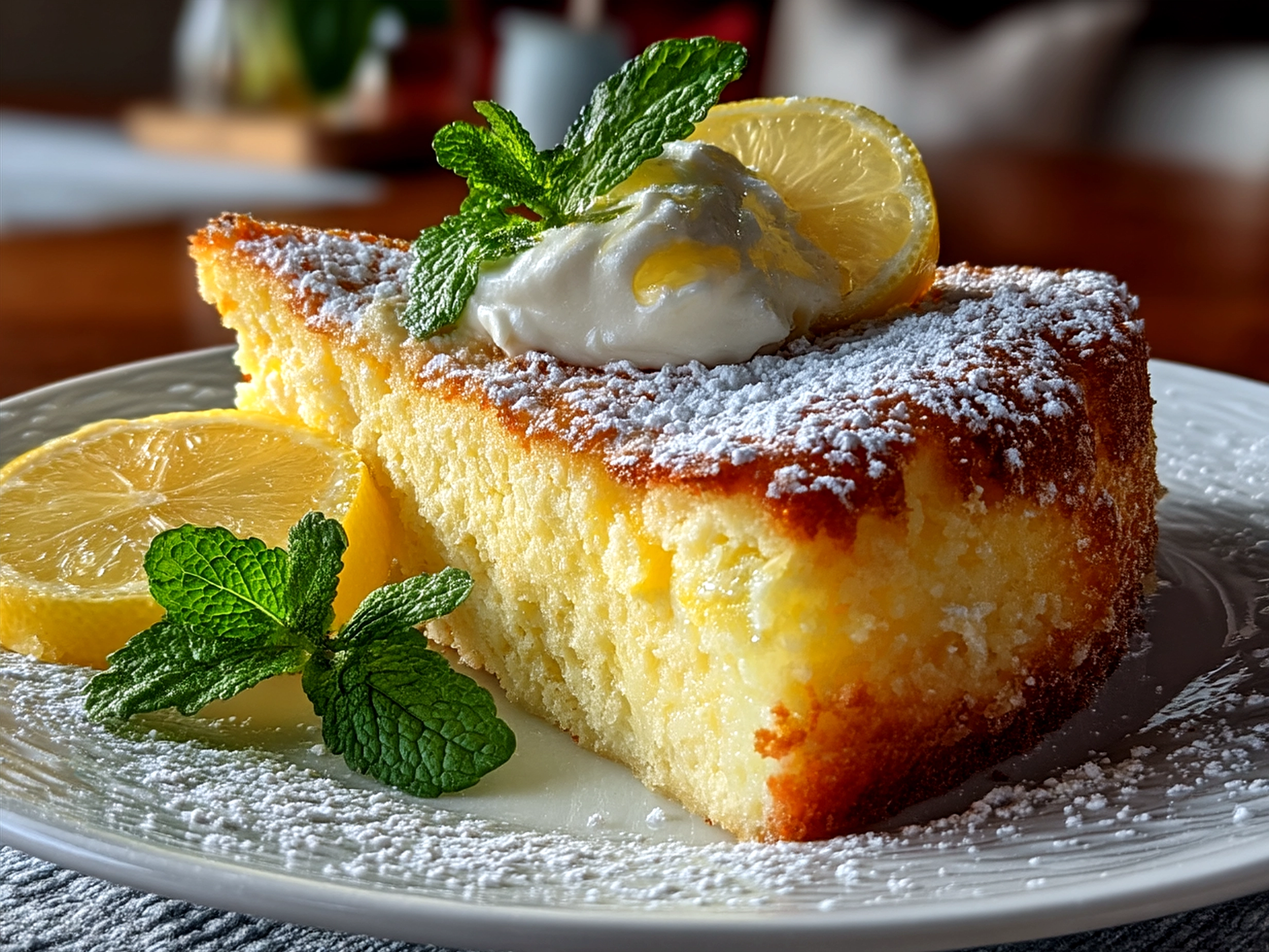 A beautifully frosted Limoncello Mascarpone layered cake served with berries and tea