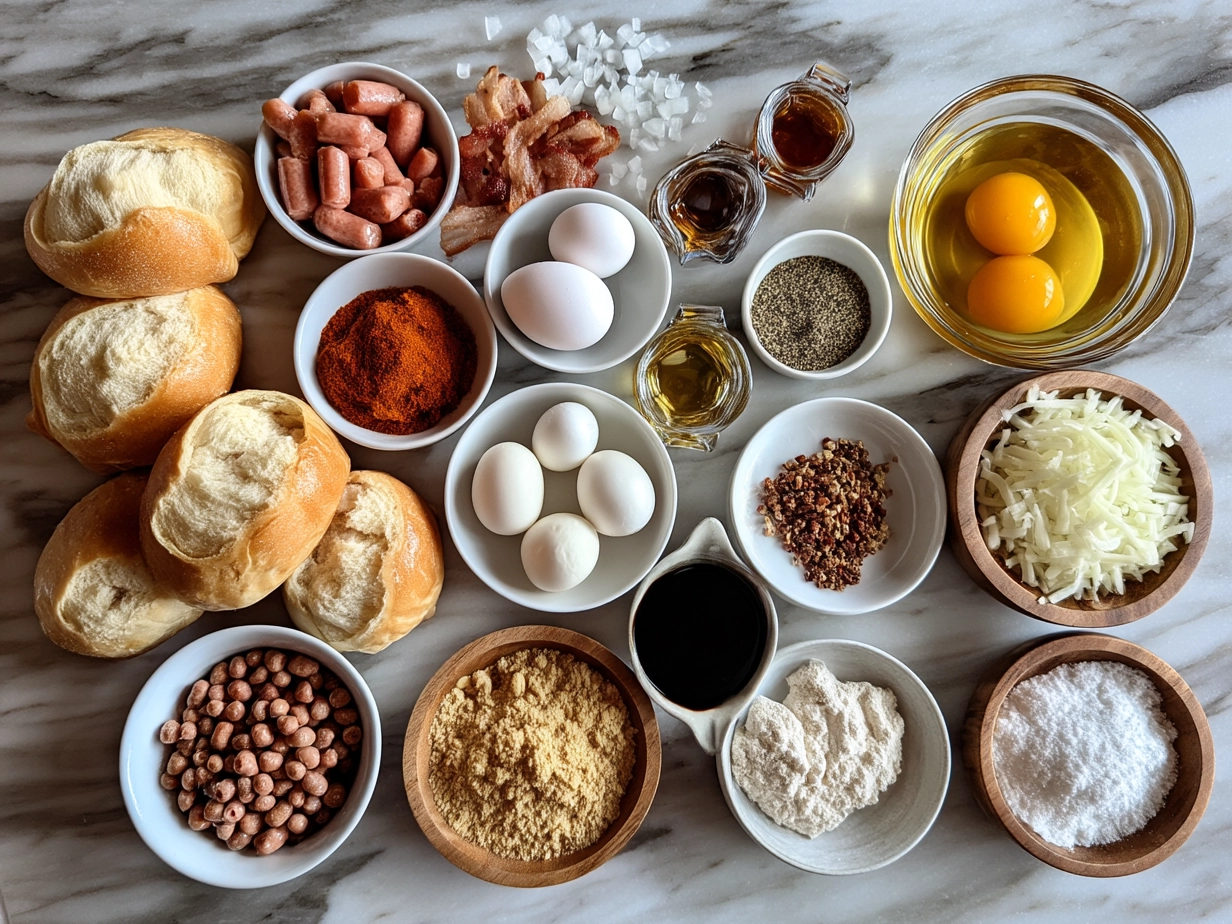 Ingredients for Little Smokies in Crescent Rolls including crescent roll dough, cocktail sausages, and dipping sauces