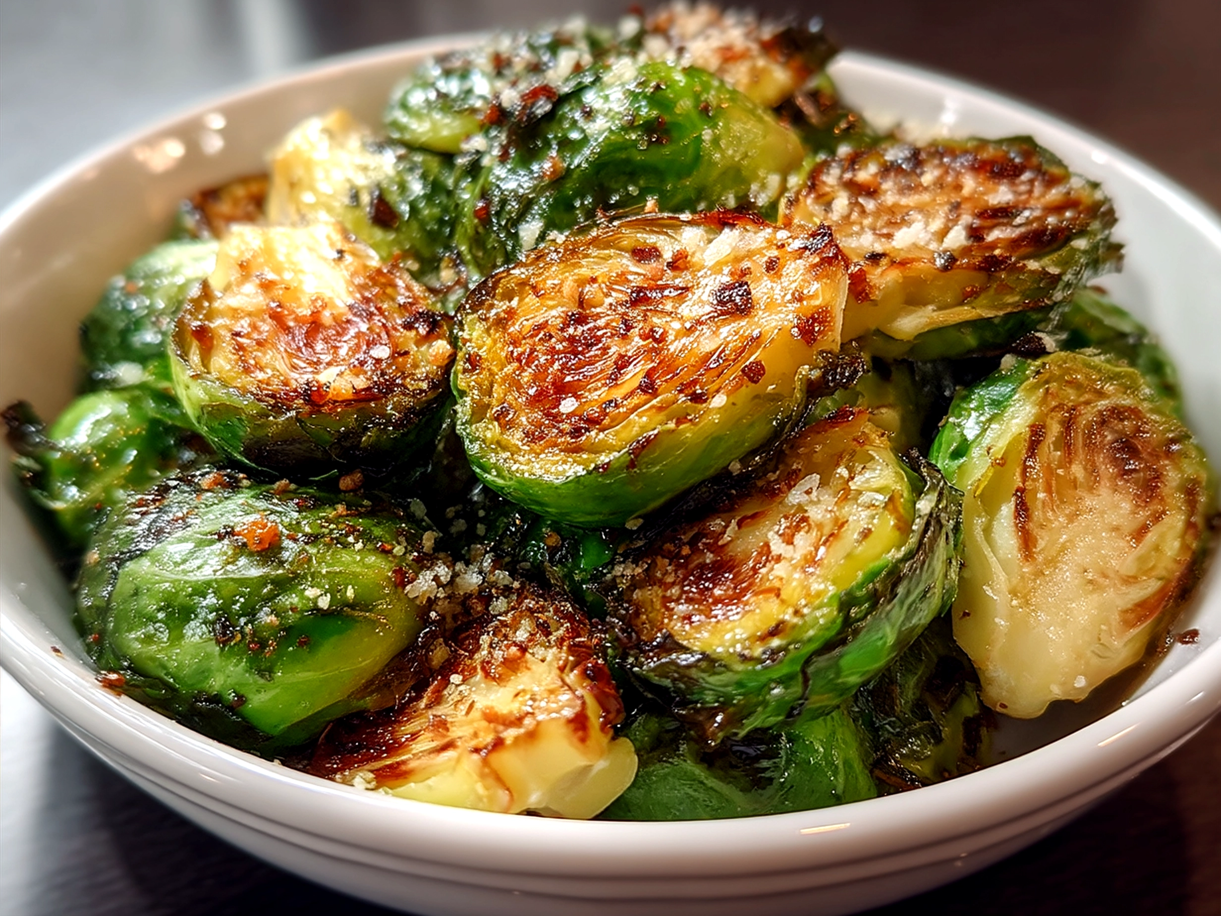 Maple Balsamic Roasted Brussels Sprouts served and ready to enjoy