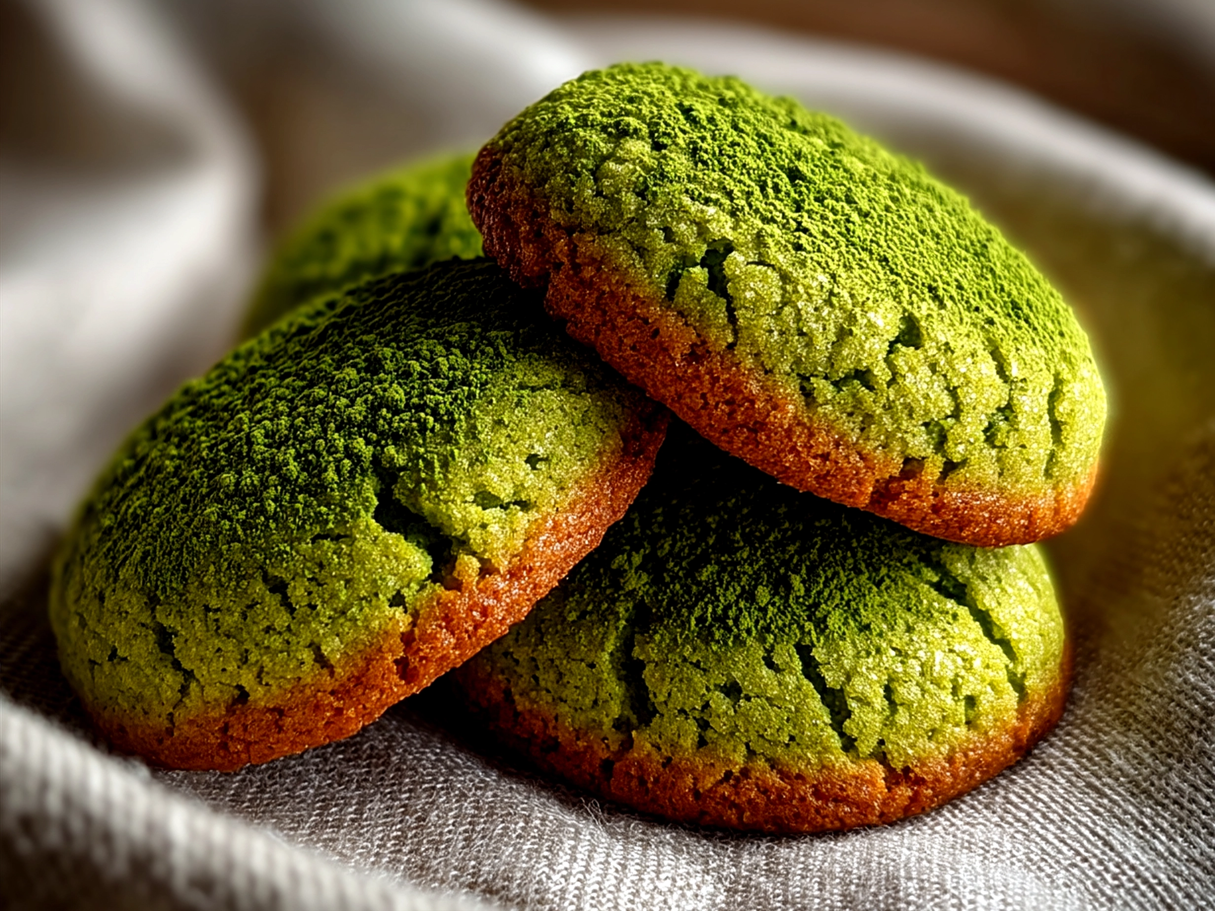 Freshly baked Matcha Latte Cookies served beautifully