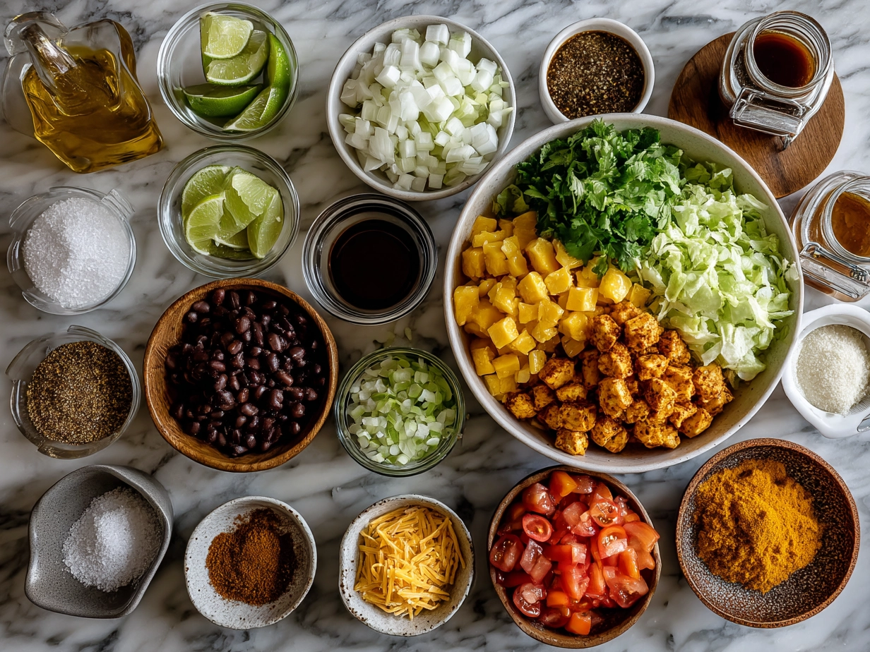 Ingredients laid out for Ranch Taco Party Bowl recipe