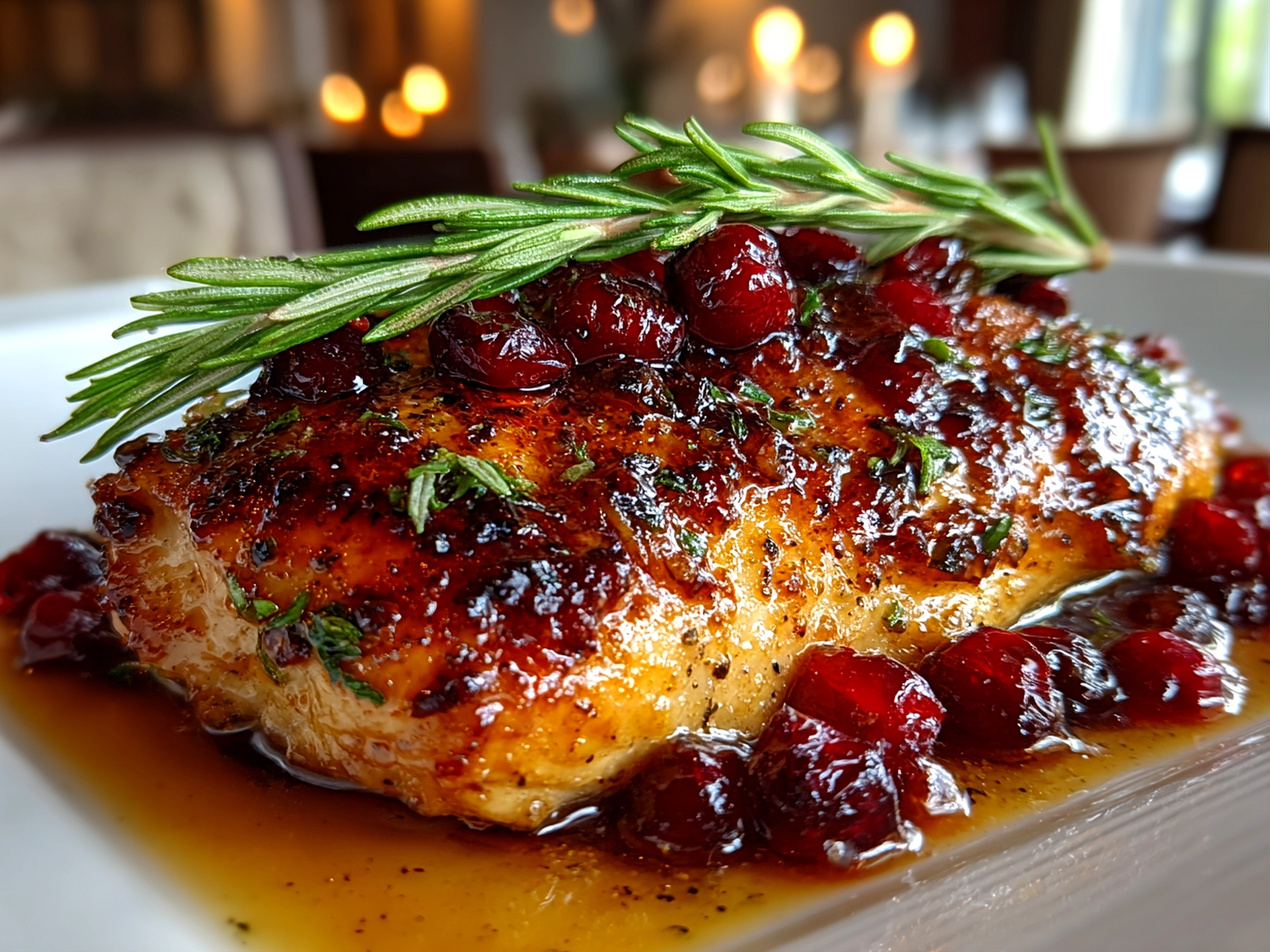 Satisfying one-pan cranberry rosemary chicken plated