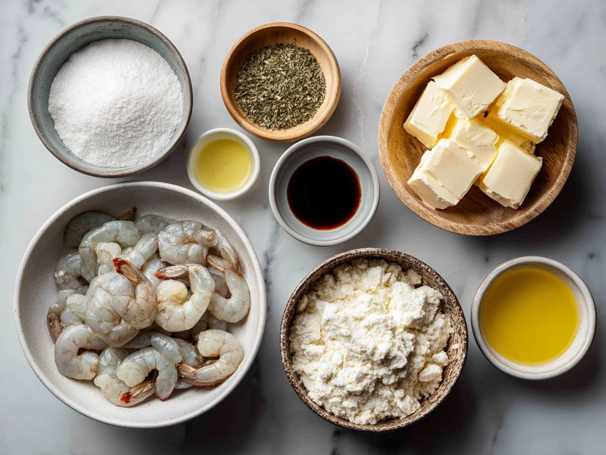 Ingredients for Shrimp Cheddar Pie displayed on a kitchen counter