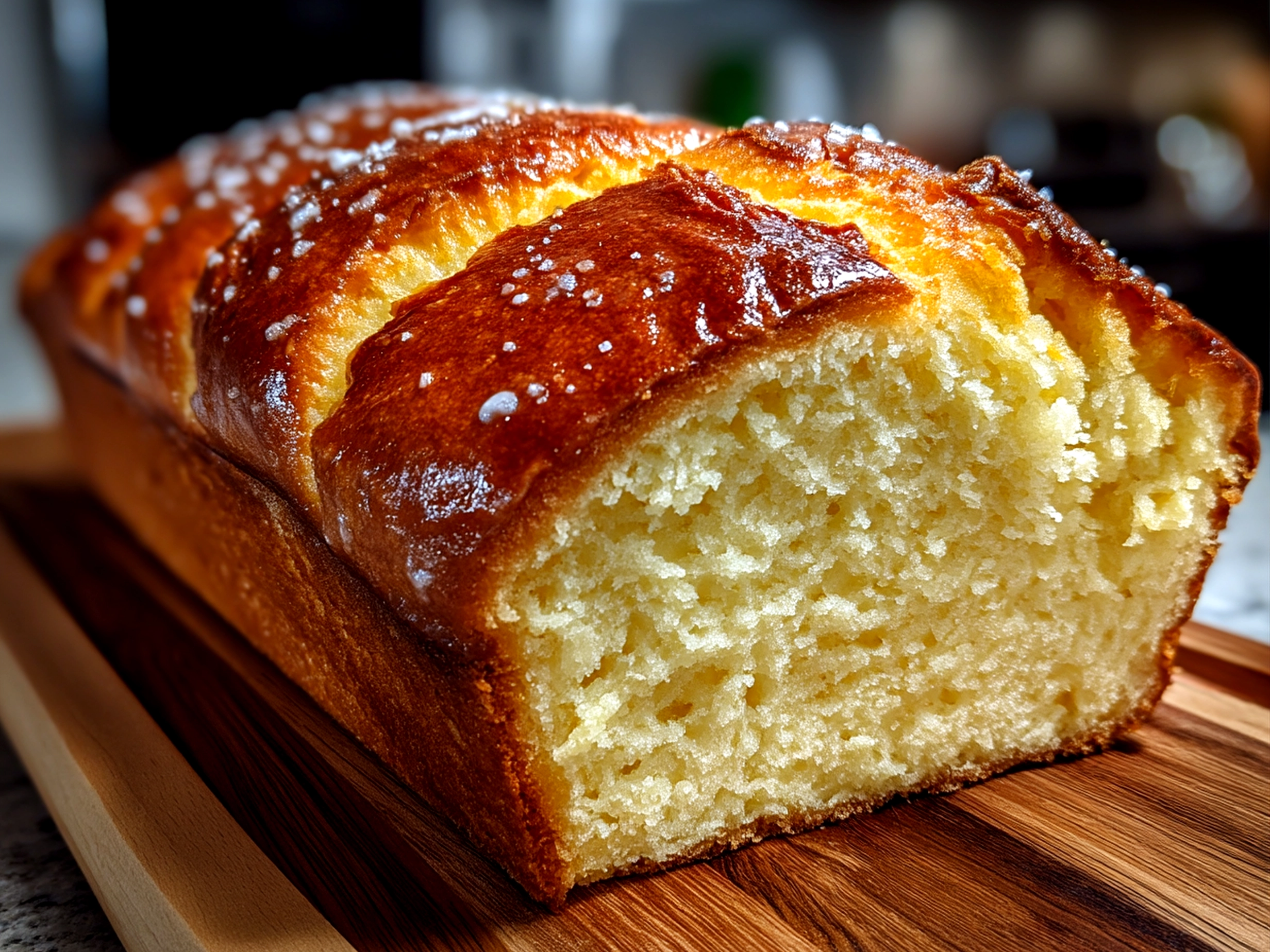 Slight angle close-up of finished comforting lemon bread with glaze
