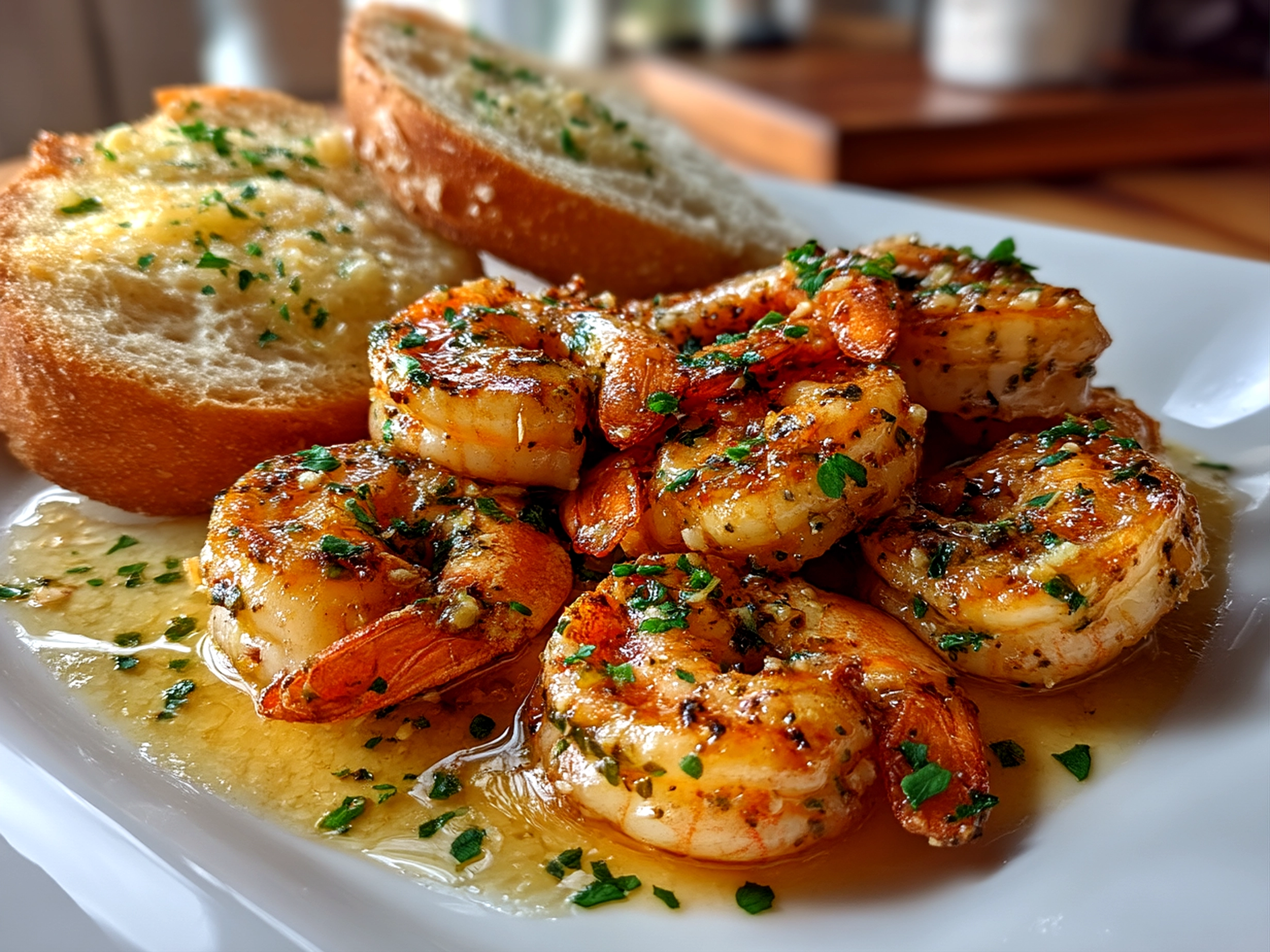 Creamy garlic butter shrimp served hot and garnished with parsley
