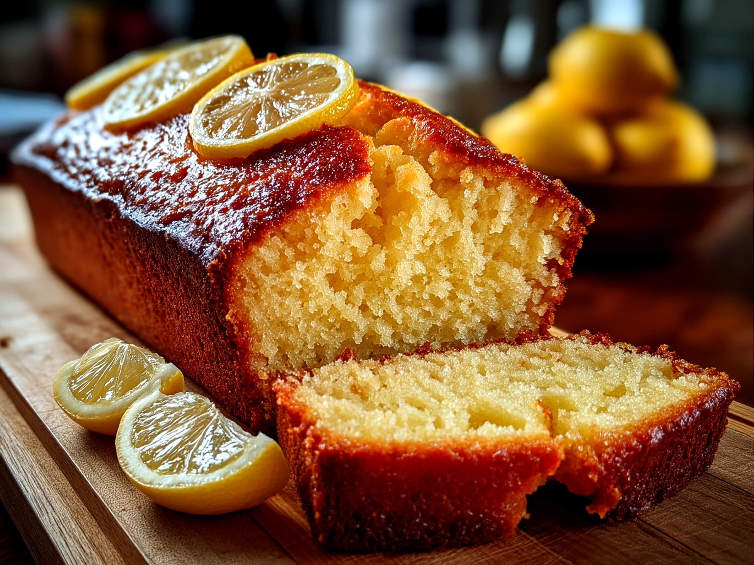 Slight angle close up finished lemon loaf