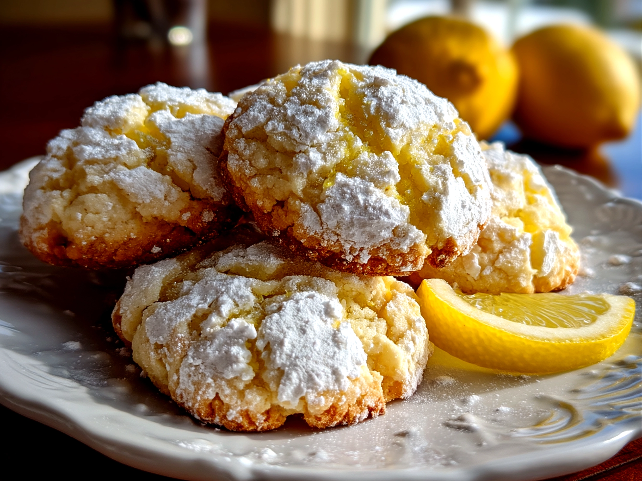 Close-up image of finished Limoncello Cookies displayed on a modern kitchen counter