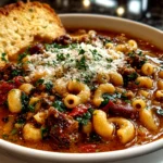 Slow cooker cozy Pasta Fagioli close-up