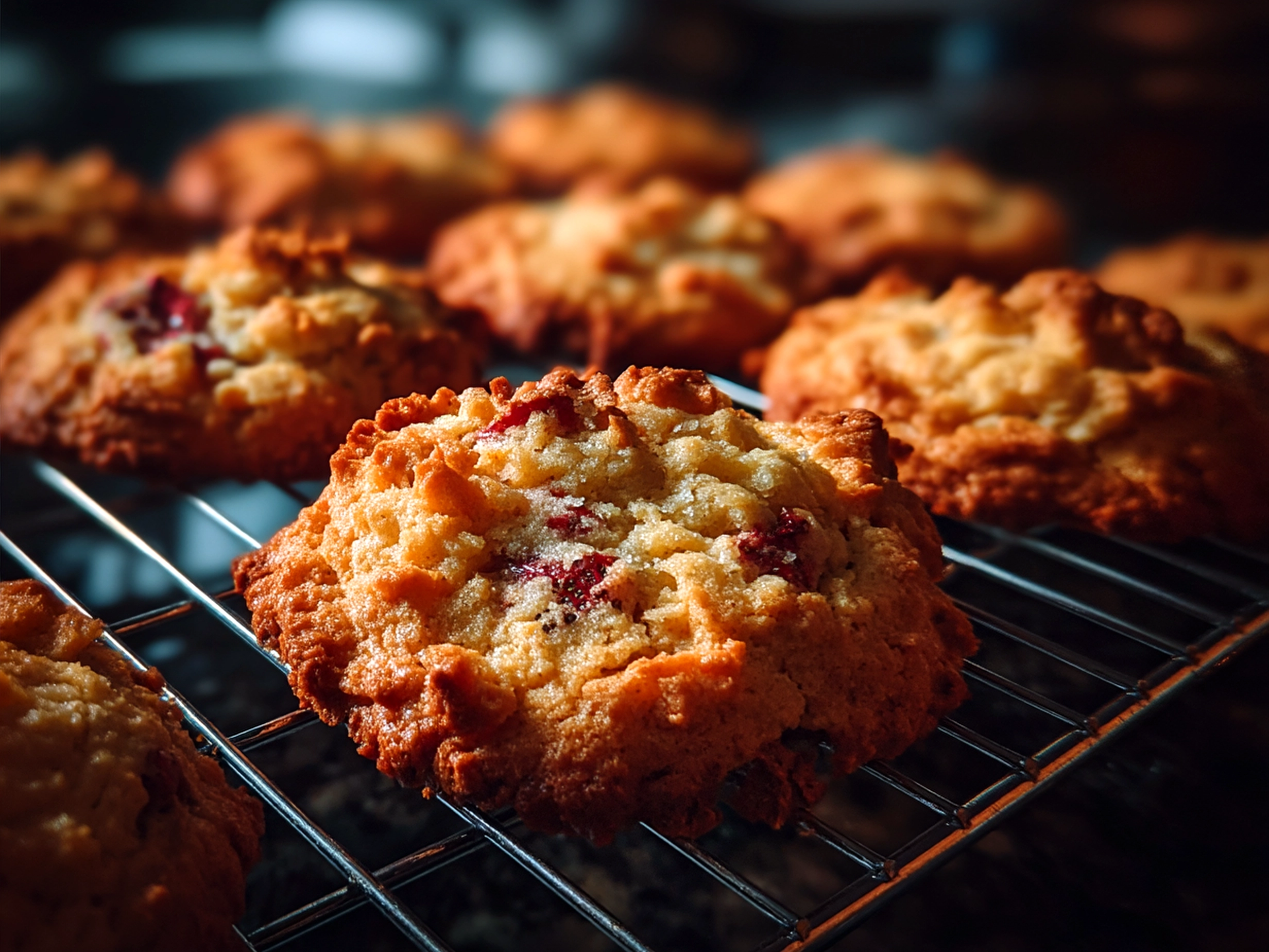 Freshly baked Strawberry Crunch Cookies served on a plate